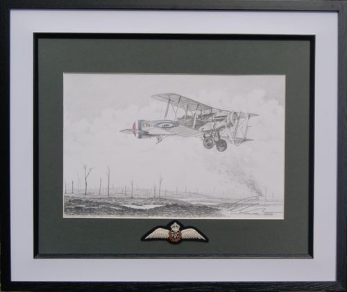Original Mixed Media Drawing of a Bristol F.2b and Replica RFC Wings