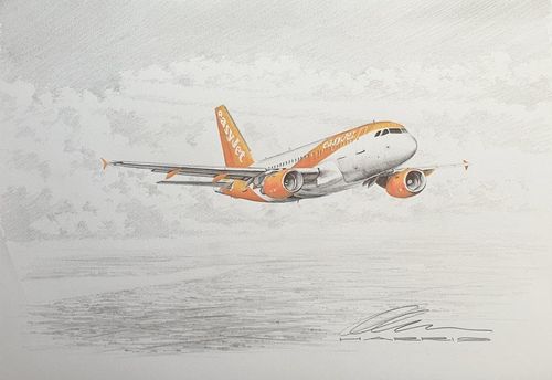Original Pencil drawing of an easyJet Airbus A-319